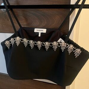 Sandro Embellished Satin Crop Top, never worn, NWOT. Size 1